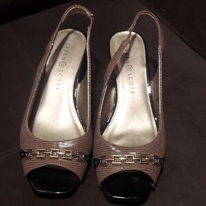 Karen Scott Tan Peep-Toe Slingback Heels